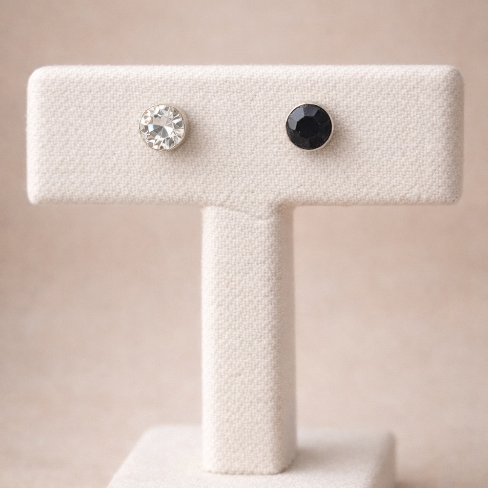 Black & Clear Rhinestone Stud Earrings Mismatched Minimal Set